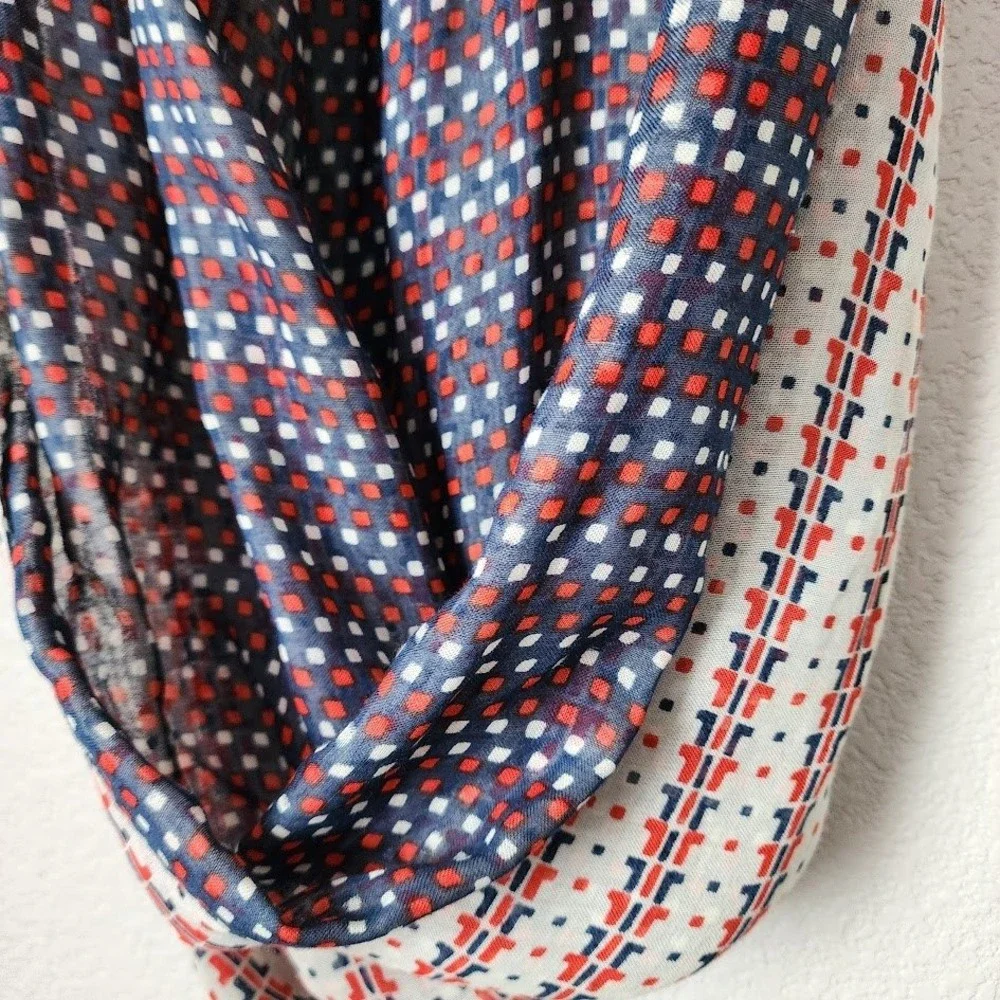 TORY BURCH Printed Infinity Scarf Red White Blue Preppy‎ Boho OS